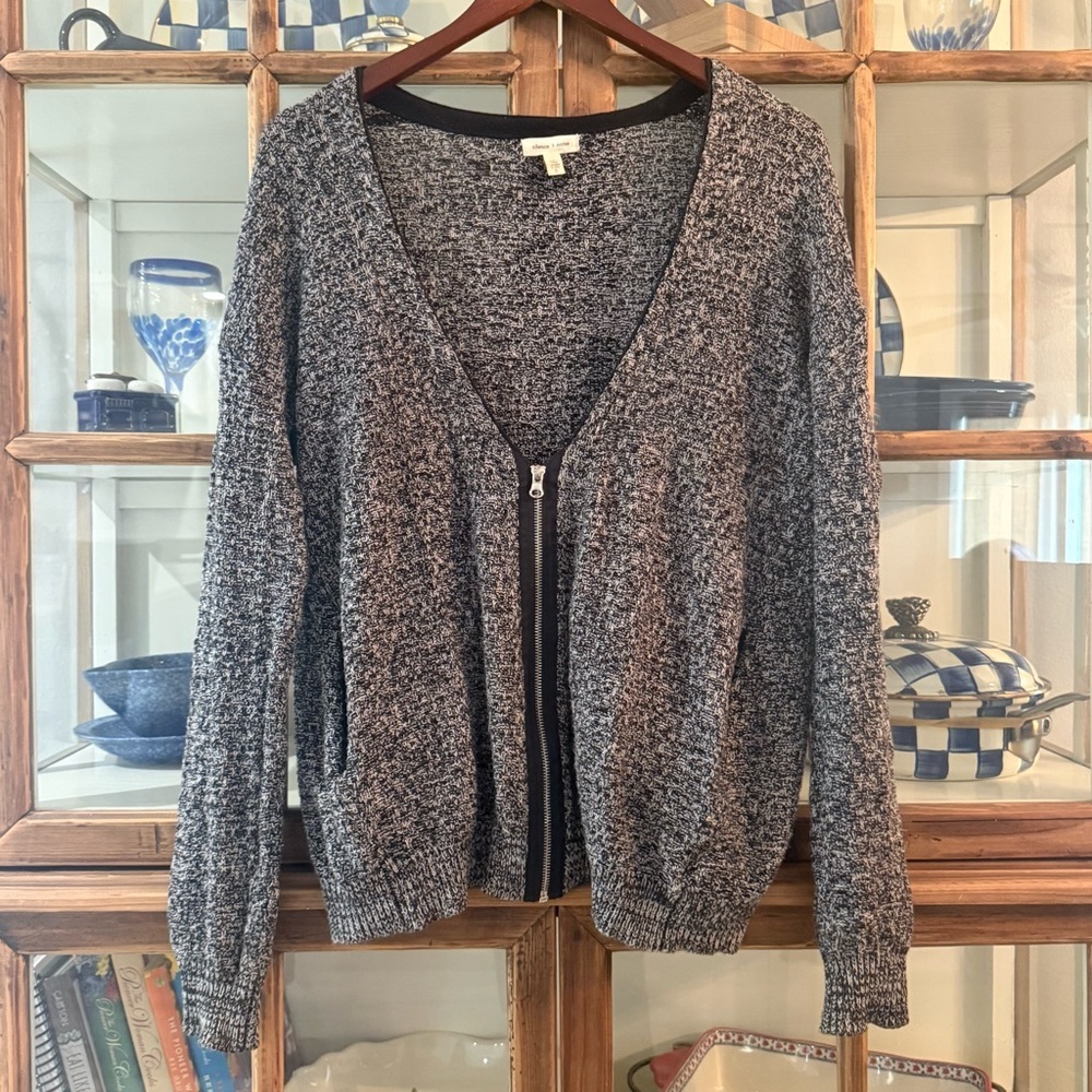 Silence + Noise Y2K Zip Cardigan Sweater Urban Outfitters Gray S